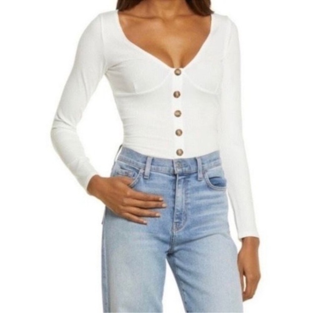 Reformation Virgil Long Sleeve Ribbed Top size M